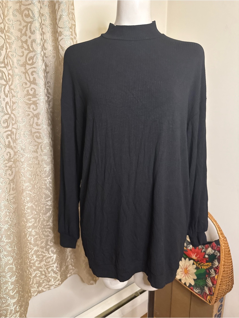 Princess Polly Black Ribbed Mock Neck Tunic